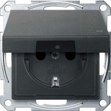 Механизм розетки IP44 с крышкой Merten Shuko, 2 полюса, 16А Антрацит, MTN2314-0414