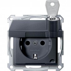 Механизм розетки с крышкой и ключом Merten Shuko, 2 полюса, 16А Антрацит, MTN2315-0414