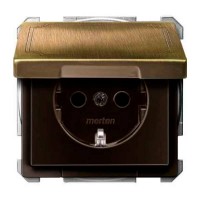 SD Розетка Schuko c крышкой и шторками Antique латунь (MTN2310-4143)