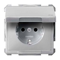 MTN2314-4060 Механізм розетки з кришкою, IP44 Merten Shuko, 2 полюса, 16А. Колір Алюміній