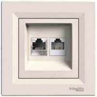 ⚡Розетка двойная телефонная RJ11 + компьютерная RJ45 Asfora кремовая (EPH4900123)