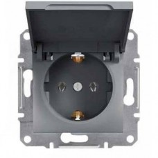 ⚡Розетка з заземленням та захисною кришкою Asfora 16А сталь (EPH3100162)