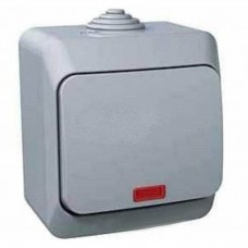 Одноклавішний зовнішній вимикач з підсвічуванням 16A Cedar Plus. Сірий. WDE000614