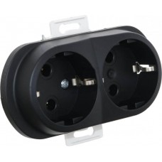 Розетка двойная с заземлением Aling Conel серии EON. Цвет "Черный" (E604.E1)