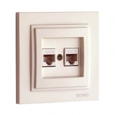 Розетка комп'ютерна + телефонна серії Despina (Mono Electric) Слонова кістка