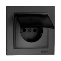 ⚡Розетка c заземлением и крышкой серии Despina (Mono Electric). Цвет Графит