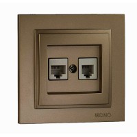 Розетка телефонна + комп'ютерна цифрова (RJ11 + RJ45 Cat3) серії Despina (Mono Electric). Колір Бронза