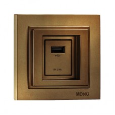 Розетка c USB-зарядкою (5В - 2.4А) серії Despina (Mono Electric). Колір Бронза