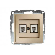 Механізм подвійної телефонної розетки цифрової (RJ11 CAT3A) серії Despina (Mono Electric) Кремова з панелью