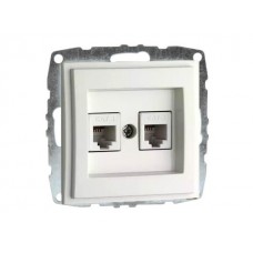 Механізм подвійної телефонної розетки цифрової (RJ11 CAT3A) серії Despina (Mono Electric) Біла з панелью