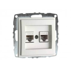 Механізм подвійної комп'ютерної розетки з панелью + порожній механізм серії Despina (Mono Electric) Білий