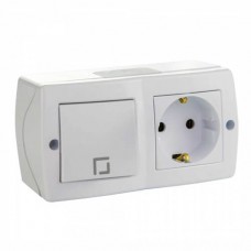 Выключатель одноклавишный + розетка с заземлением серии Octans. Цвет Белый