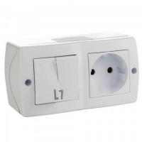 ⚡Выключатель двухклавишный + розетка без заземления серии Octans (Mono Electric). Цвет Белый