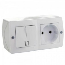 Выключатель двухклавишный + розетка без заземления серии Octans. Цвет Белый