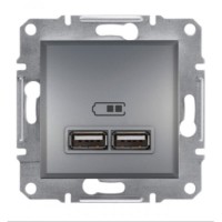 ⚡ Механизм USB-розетки Asfora 2.1 A (2 входа) сталь (EPH2700262)