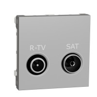 ⚡Розетка R-TV SAT проходная 2 модуля Unica New алюминий (NU345630)