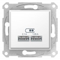 ⚡USB-розетка 2.1А серии Sedna (2 входа). Цвет Белый (SDN2710221)