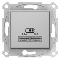 ⚡USB-розетка 2.1А серии Sedna (2 входа). Цвет Титан (SDN2710260)