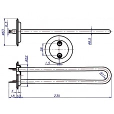 ТЭН 0,7 кВт прямой без трубки под термодатчик под анод М6 (нержавеющая сталь)