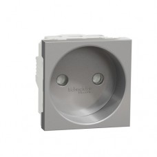 Розетка без заземлення з шторками 16А гвинт. заж, 2 мод. Unica New алюміній (NU303330)